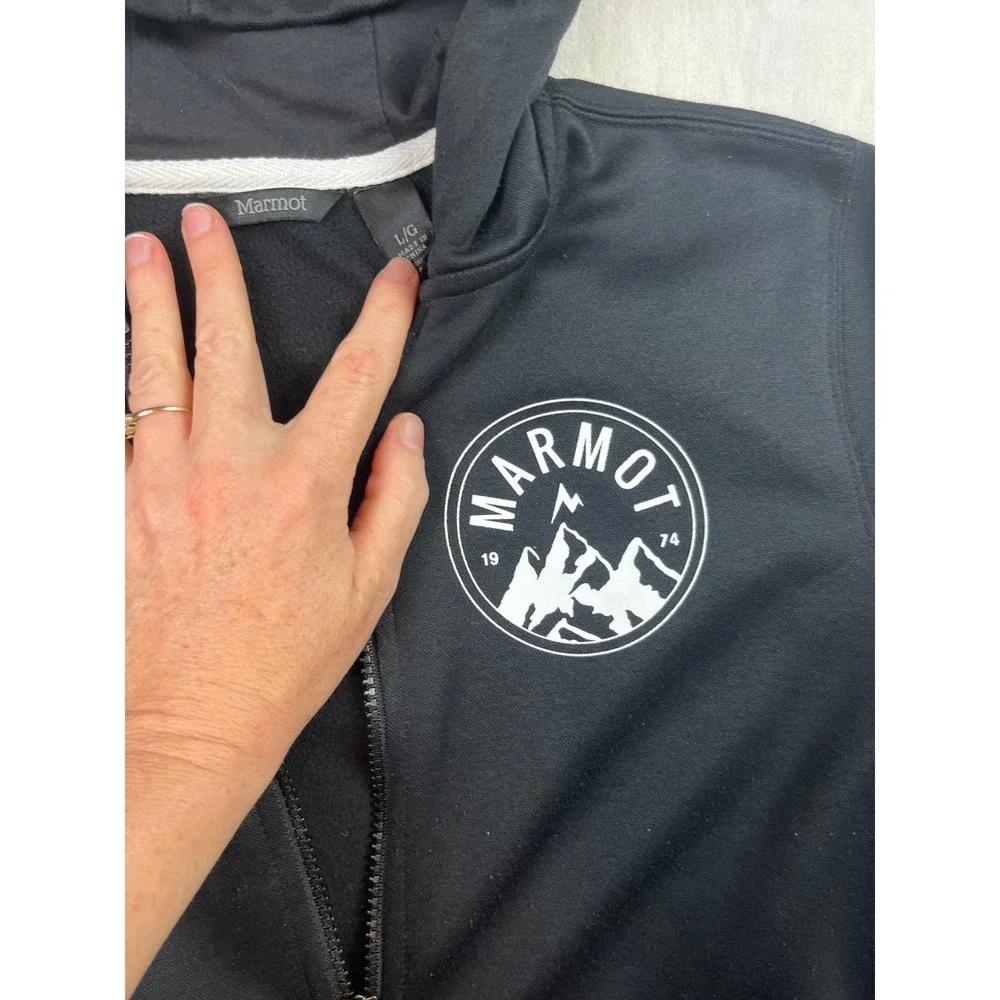 Marmot‎ Kids Black Full Zip Hoodie Mountain Graphic Logo Sweatshirt Large L/G